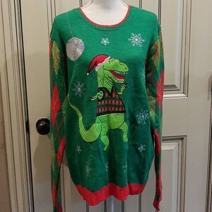 Jolly Christmas Sweater T Rex RAWR! Large Christmas Large Ugly Party Sweater